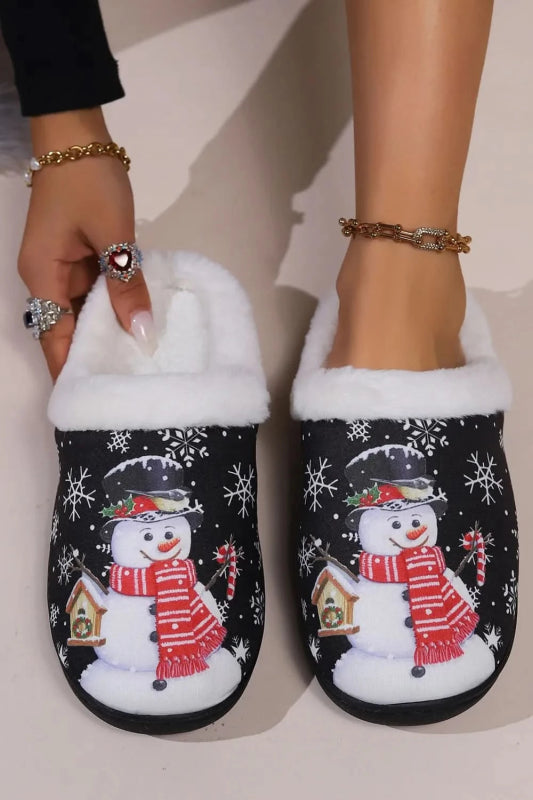 Snowman Round Toe Faux Fur Slippers - ShalayeFashion