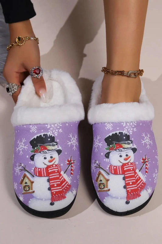 Snowman Round Toe Faux Fur Slippers - ShalayeFashion