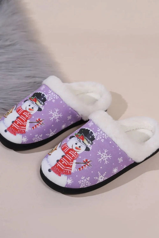 Snowman Round Toe Faux Fur Slippers - ShalayeFashion