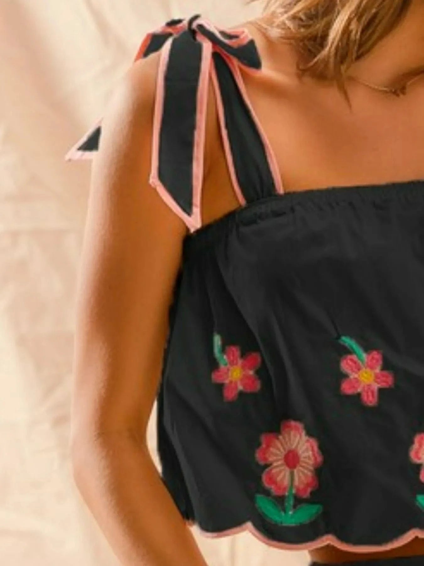 SO ME Flower Embroidered Tank Top and Shorts Set - ShalayeFashion