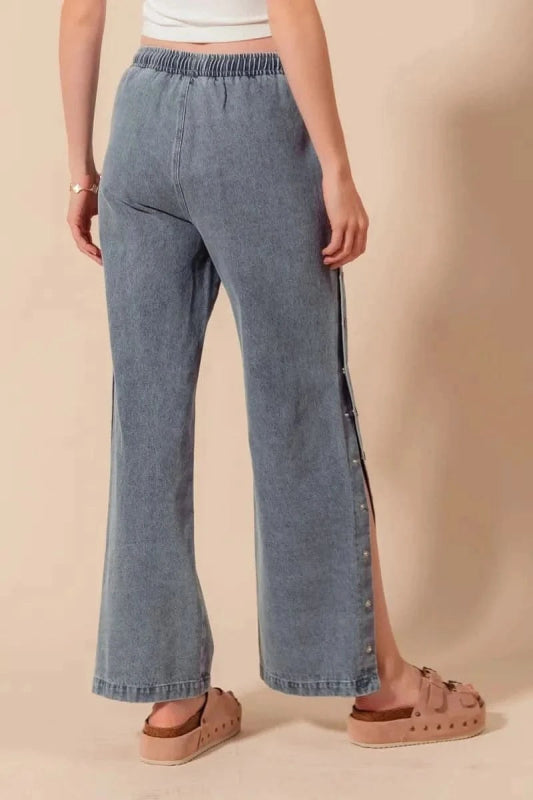 SO ME Mid Rise Drawstring Jeans with Side Snap Button - ShalayeFashion
