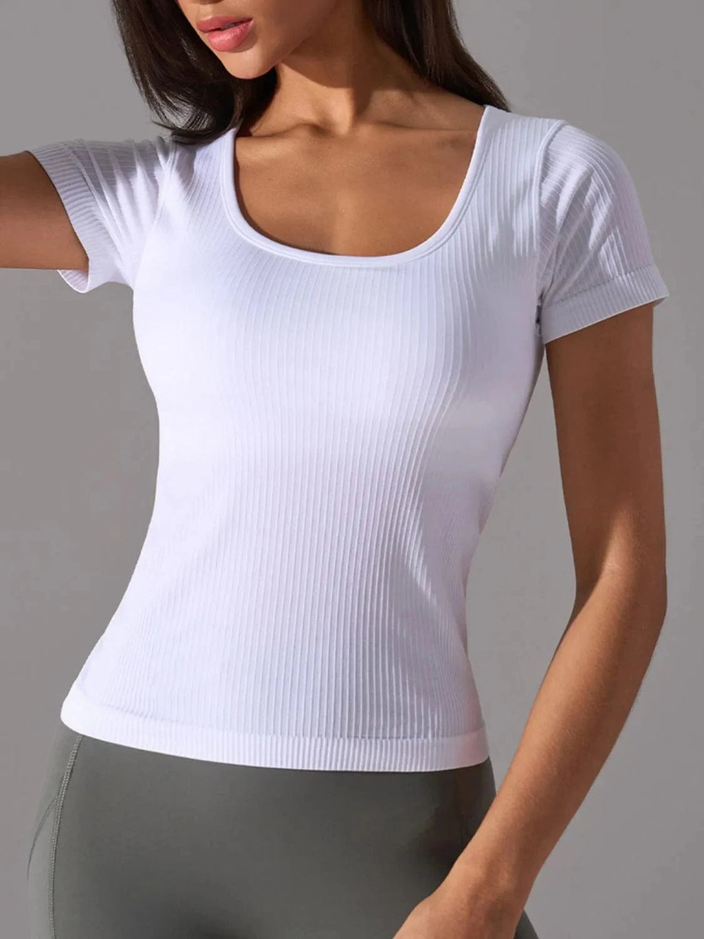 Square Neck Active T-Shirt with Detachable Chest Pads - ShalayeFashion