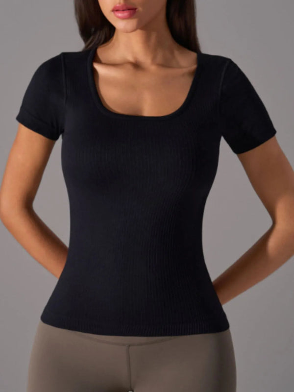 Square Neck Active T-Shirt with Detachable Chest Pads - ShalayeFashion