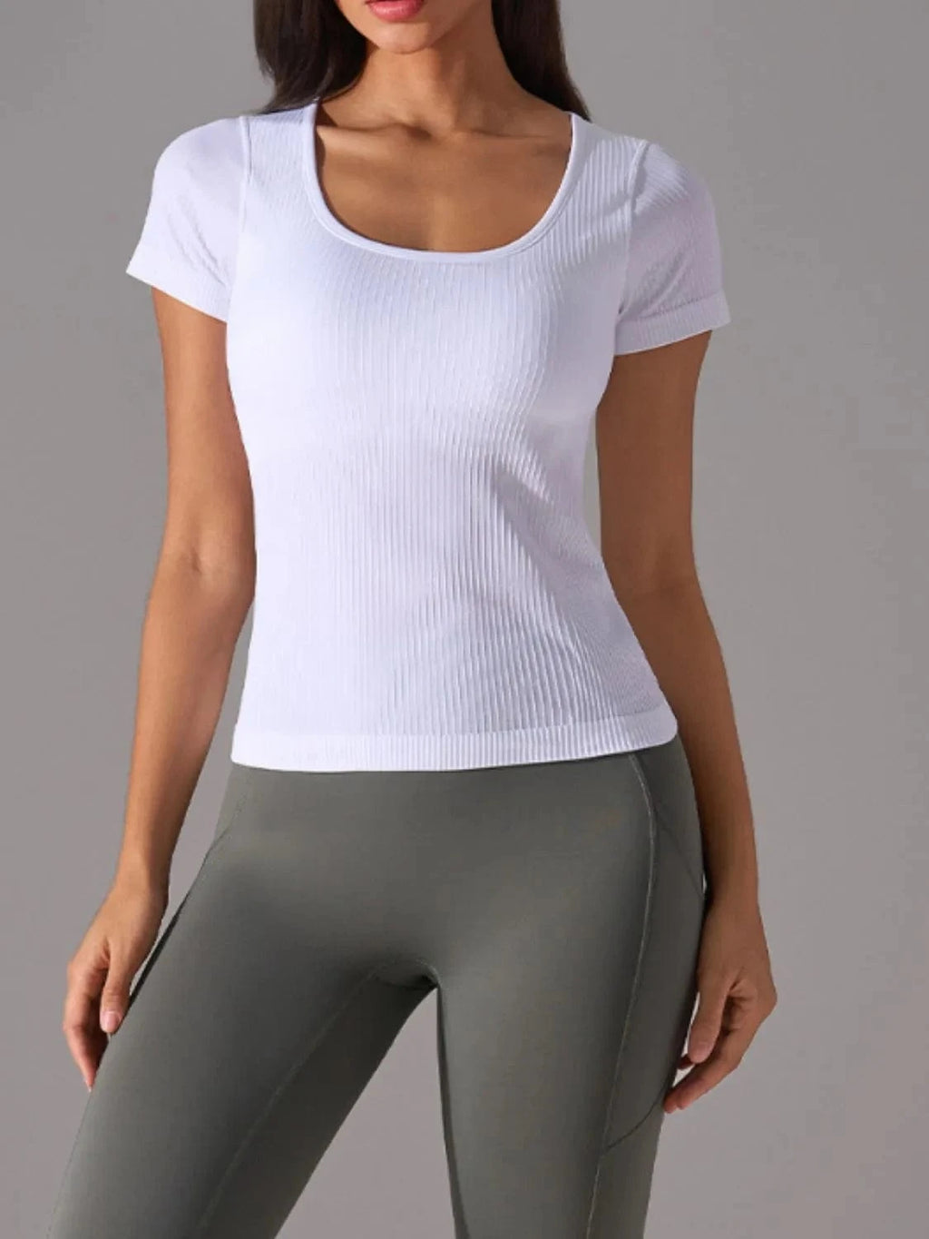 Square Neck Active T-Shirt with Detachable Chest Pads - ShalayeFashion