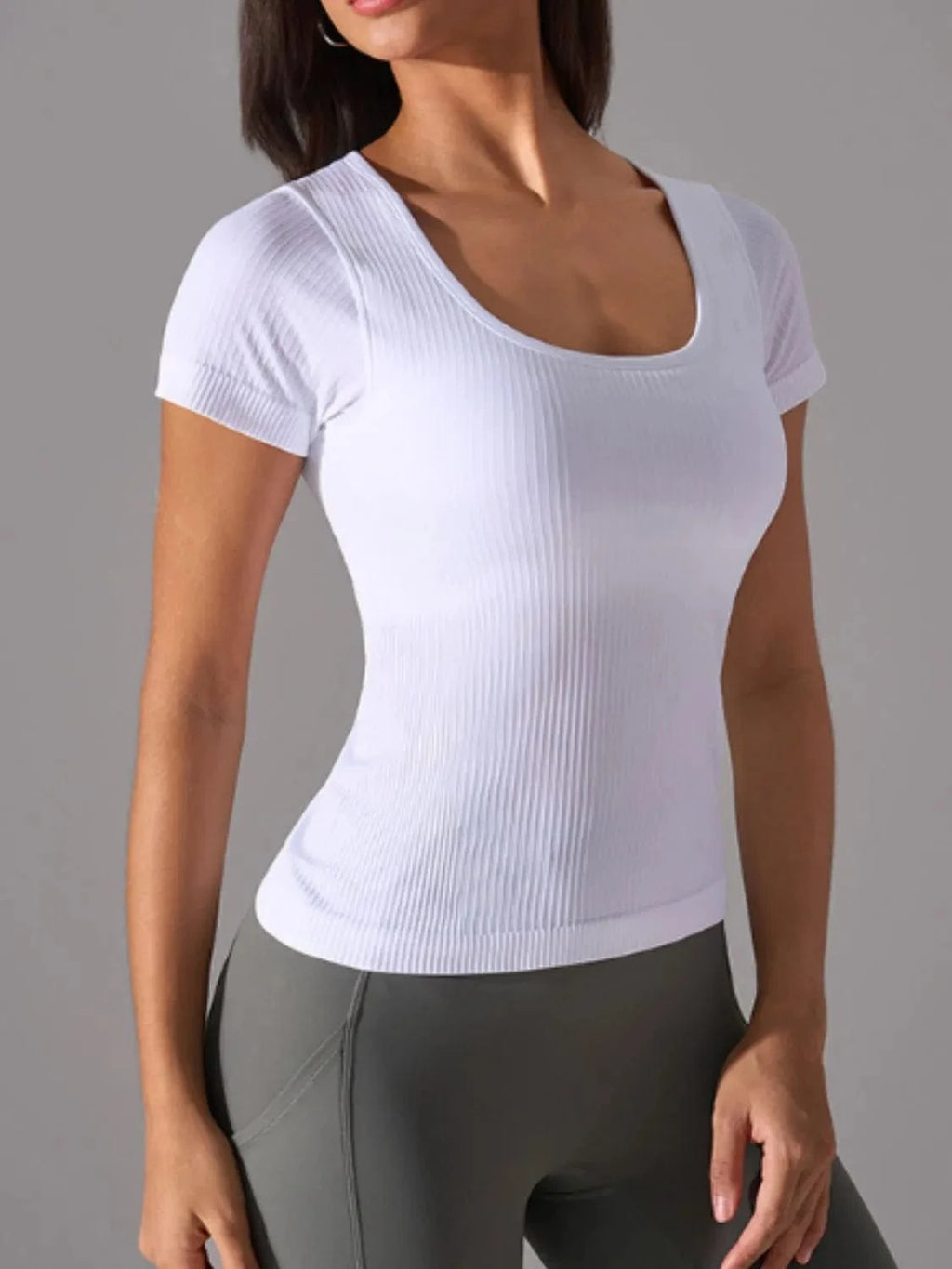 Square Neck Active T-Shirt with Detachable Chest Pads - ShalayeFashion