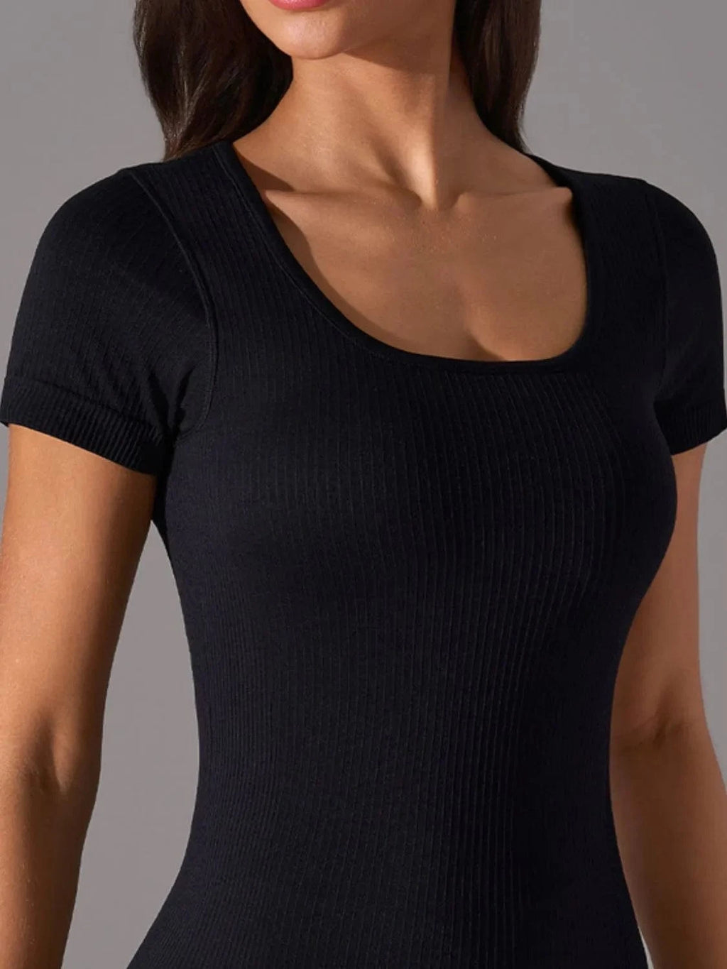 Square Neck Active T-Shirt with Detachable Chest Pads - ShalayeFashion