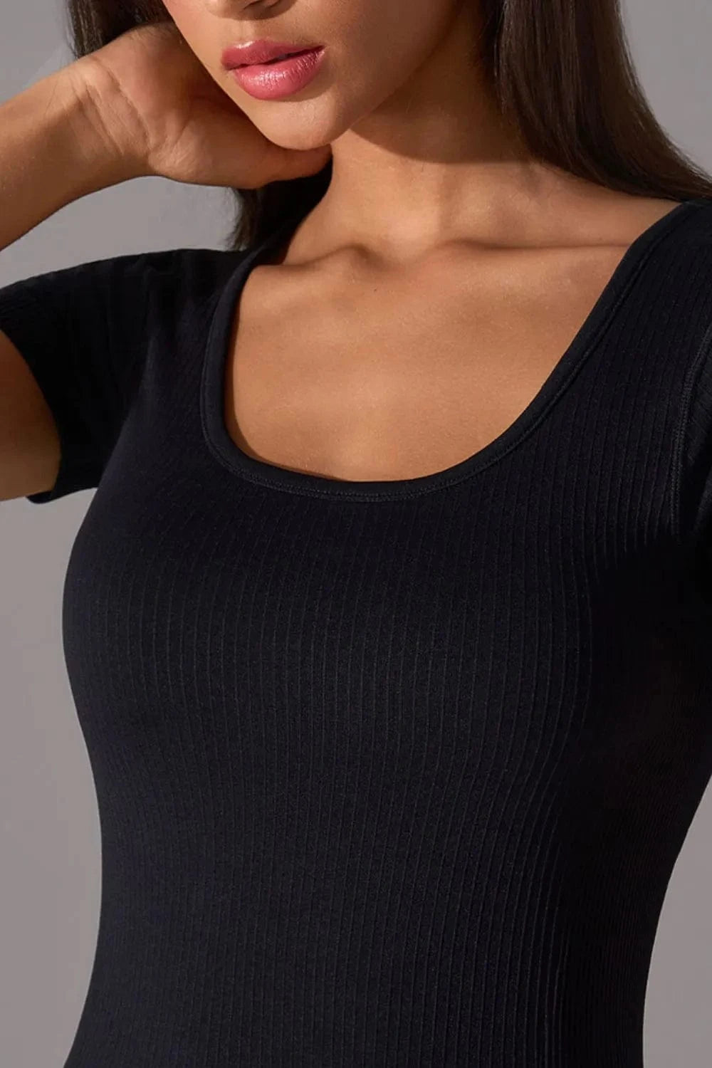 Square Neck Active T-Shirt with Detachable Chest Pads - ShalayeFashion