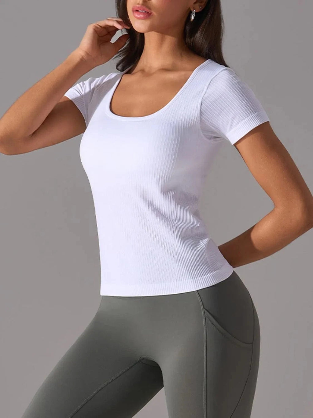 Square Neck Active T-Shirt with Detachable Chest Pads - ShalayeFashion