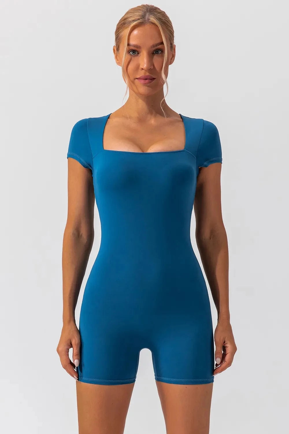 Square Neck Cap Sleeve Active Romper - ShalayeFashion