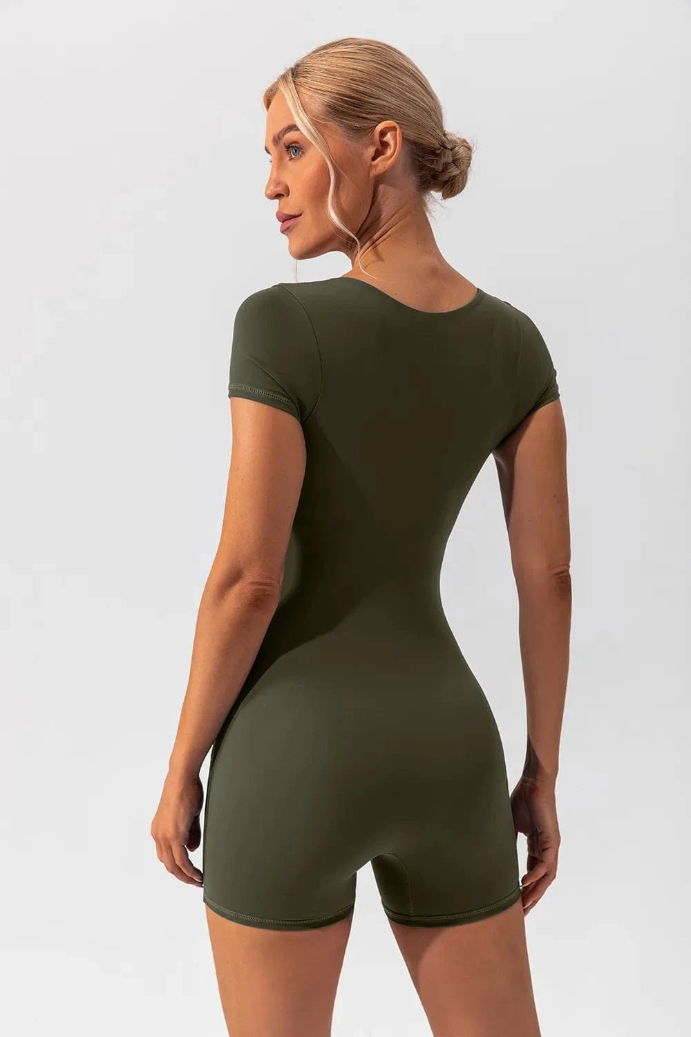 Square Neck Cap Sleeve Active Romper - ShalayeFashion