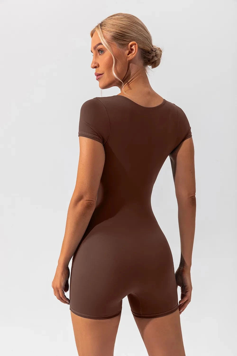 Square Neck Cap Sleeve Active Romper - ShalayeFashion