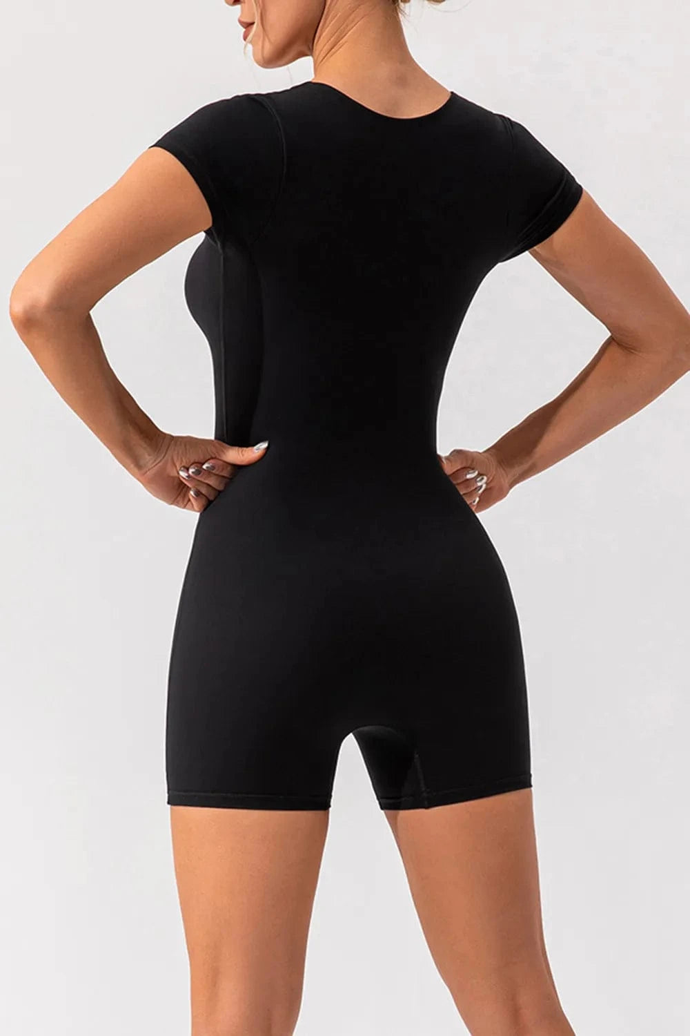 Square Neck Cap Sleeve Active Romper - ShalayeFashion