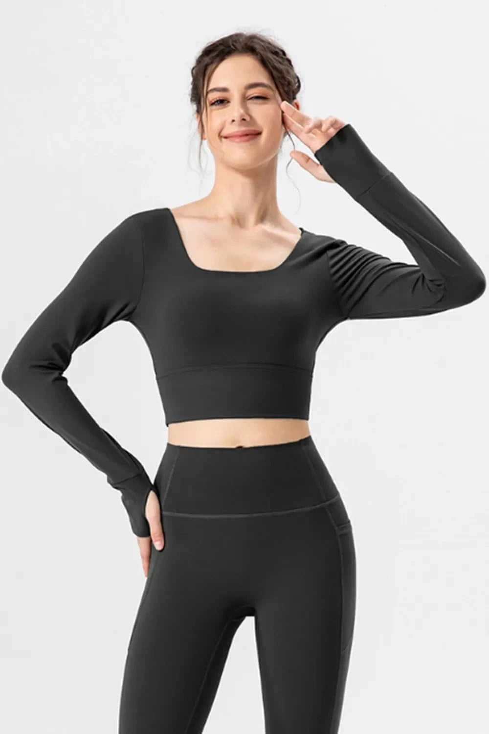 Square Neck Crisscross Active T-Shirt - ShalayeFashion