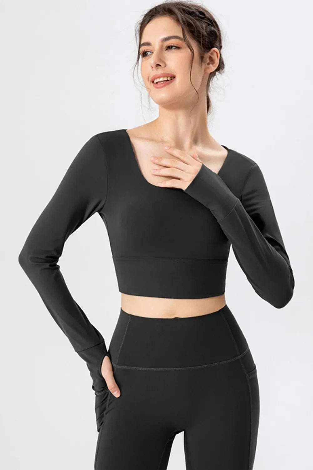 Square Neck Crisscross Active T-Shirt - ShalayeFashion