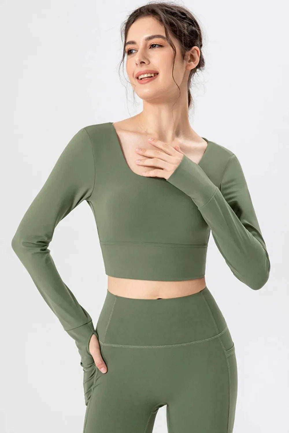Square Neck Crisscross Active T-Shirt - ShalayeFashion