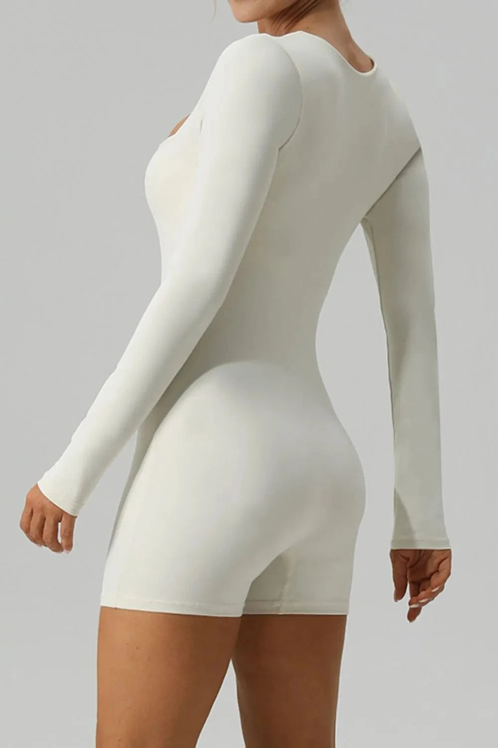 Square Neck Long Sleeve Active Romper - ShalayeFashion