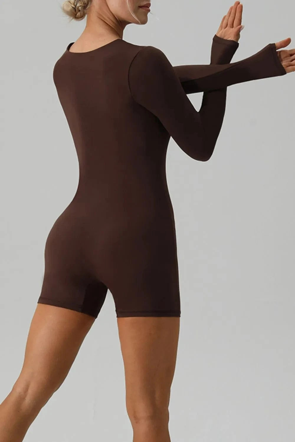 Square Neck Long Sleeve Active Romper - ShalayeFashion