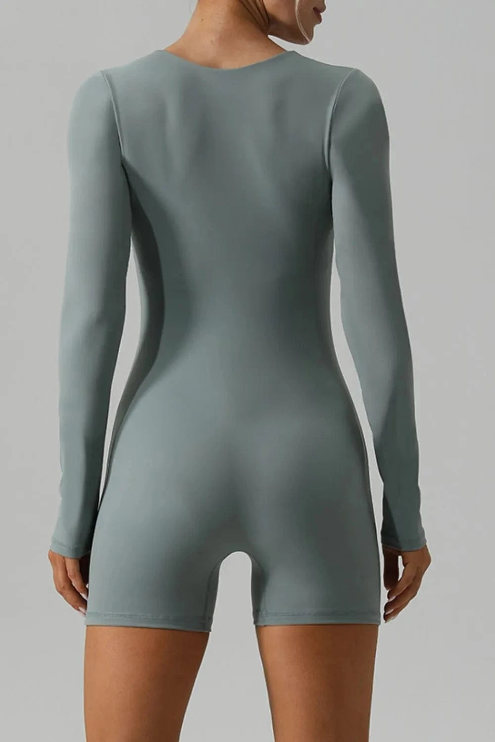 Square Neck Long Sleeve Active Romper - ShalayeFashion