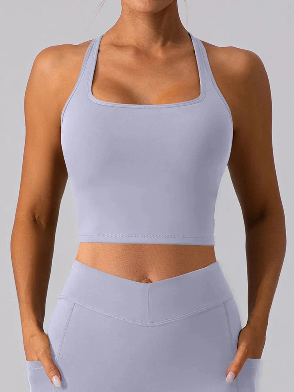 Square Neck Racerback Cropped Tank - ShalayeFashion
