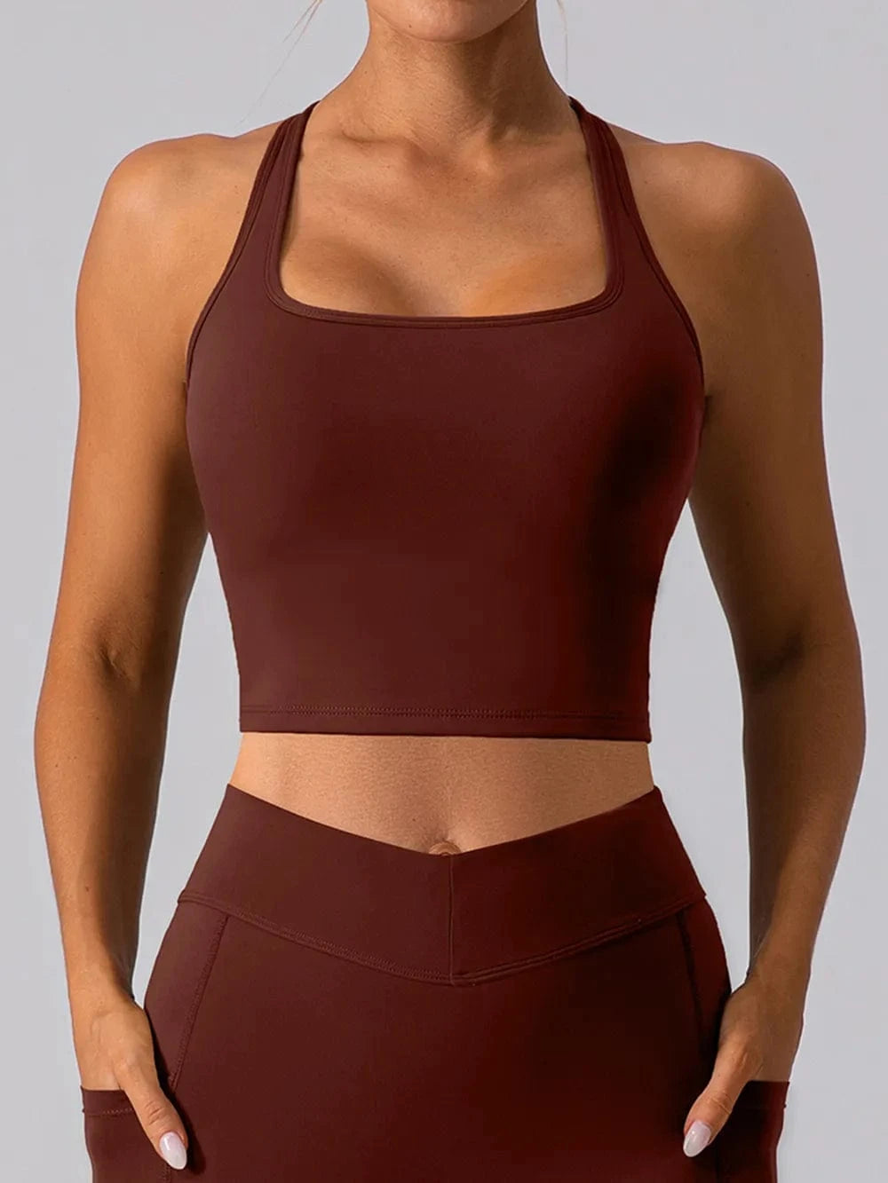 Square Neck Racerback Cropped Tank - ShalayeFashion