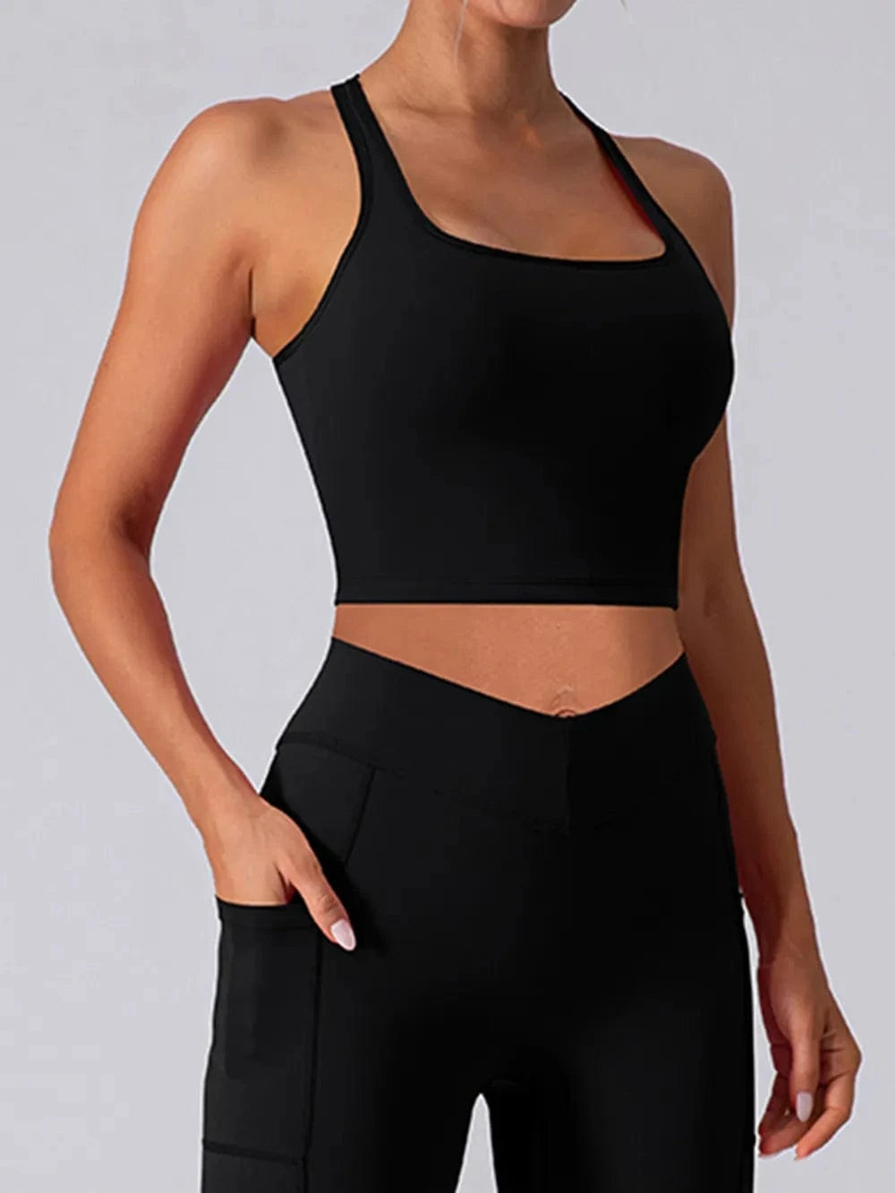 Square Neck Racerback Cropped Tank - ShalayeFashion
