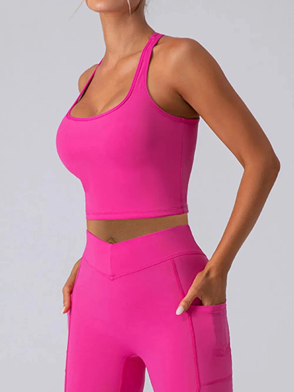 Square Neck Racerback Cropped Tank - ShalayeFashion