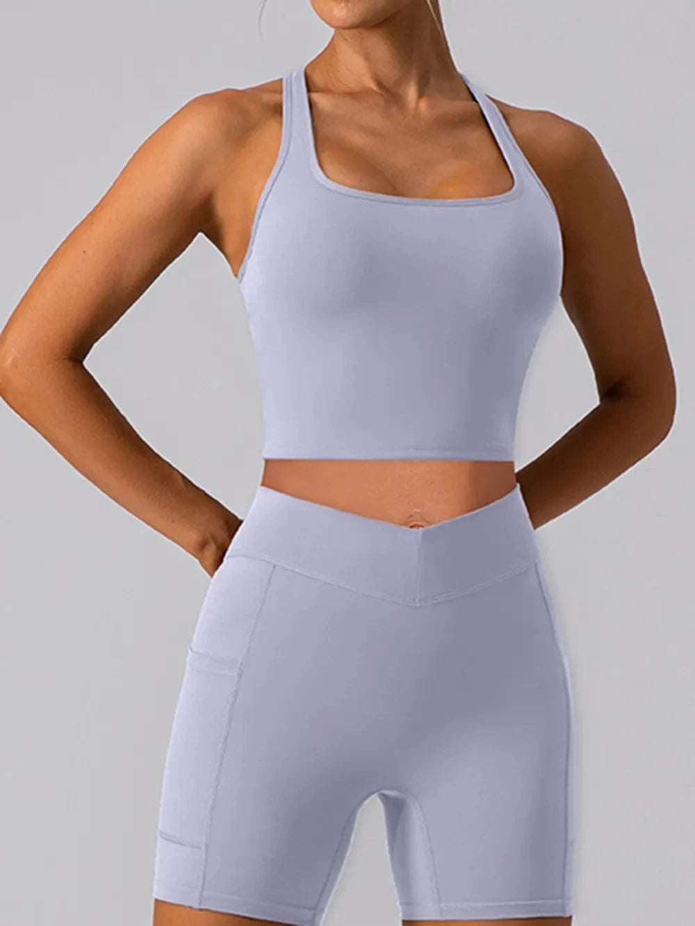 Square Neck Racerback Cropped Tank - ShalayeFashion