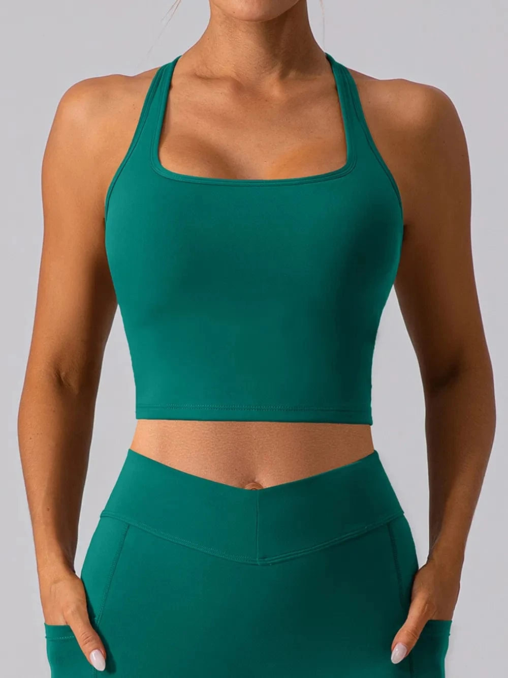 Square Neck Racerback Cropped Tank - ShalayeFashion