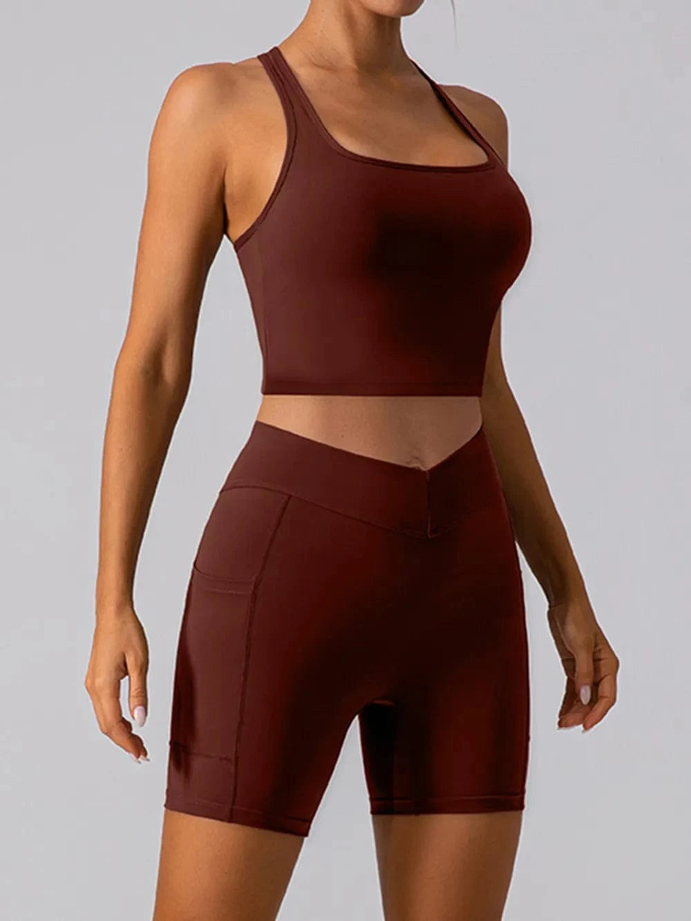 Square Neck Racerback Cropped Tank - ShalayeFashion