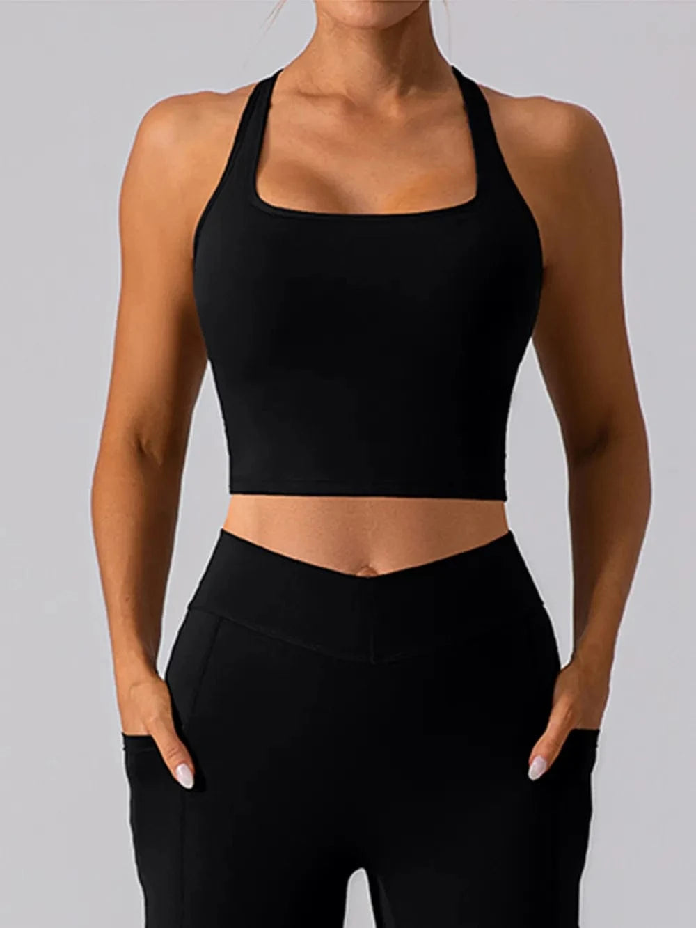 Square Neck Racerback Cropped Tank - ShalayeFashion