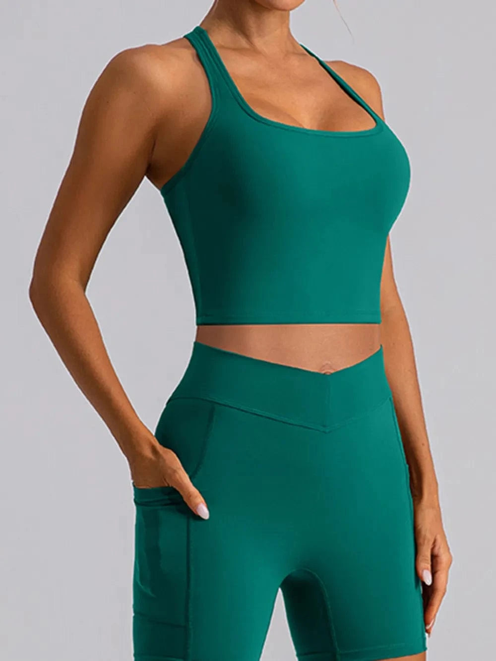 Square Neck Racerback Cropped Tank - ShalayeFashion