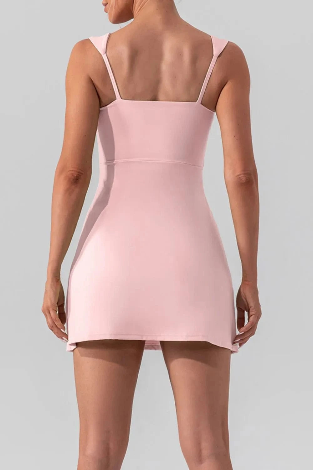 Square Neck Sleeveless Slit Mini Active Dress - ShalayeFashion