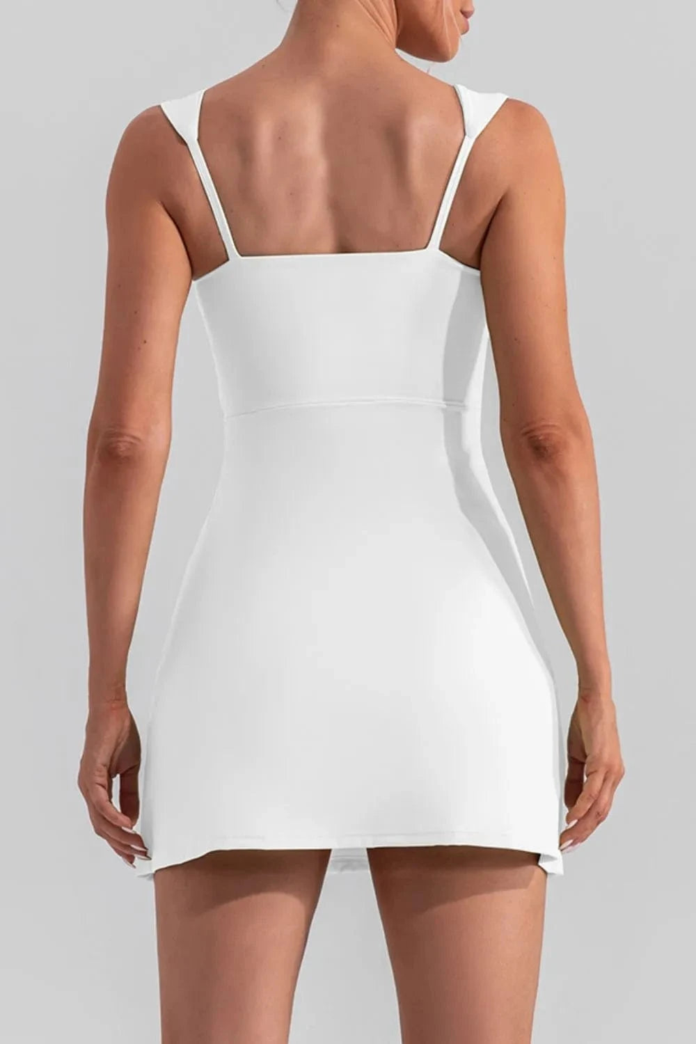 Square Neck Sleeveless Slit Mini Active Dress - ShalayeFashion