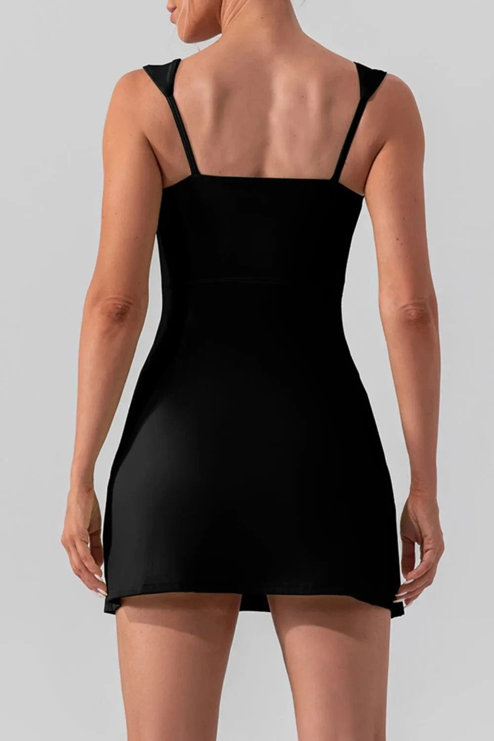 Square Neck Sleeveless Slit Mini Active Dress - ShalayeFashion