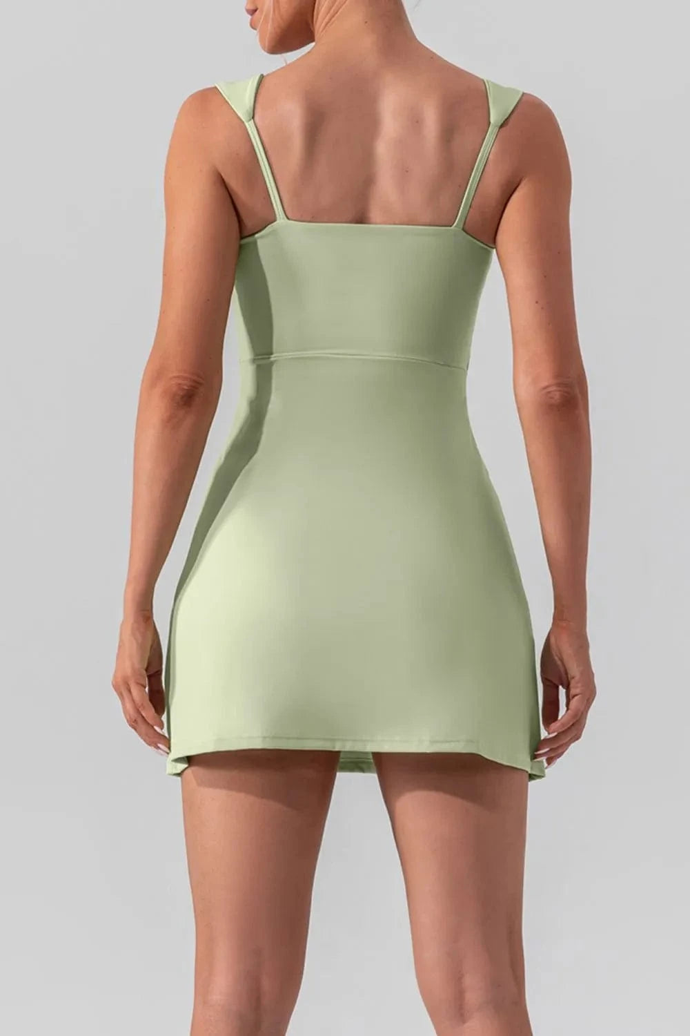 Square Neck Sleeveless Slit Mini Active Dress - ShalayeFashion