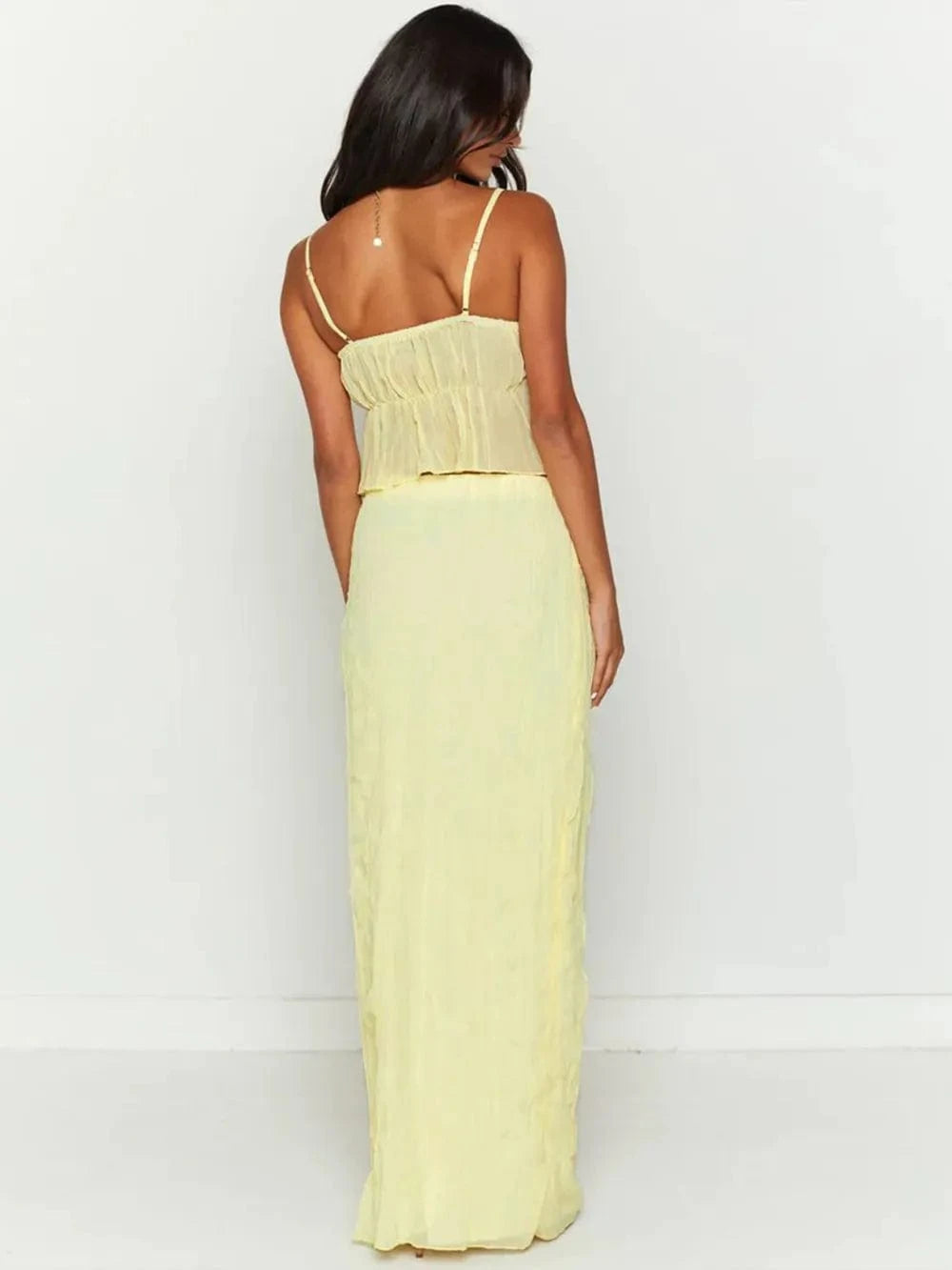 Square Neck Sleeveless Top and Ruched Skirt Set - ShalayeFashion