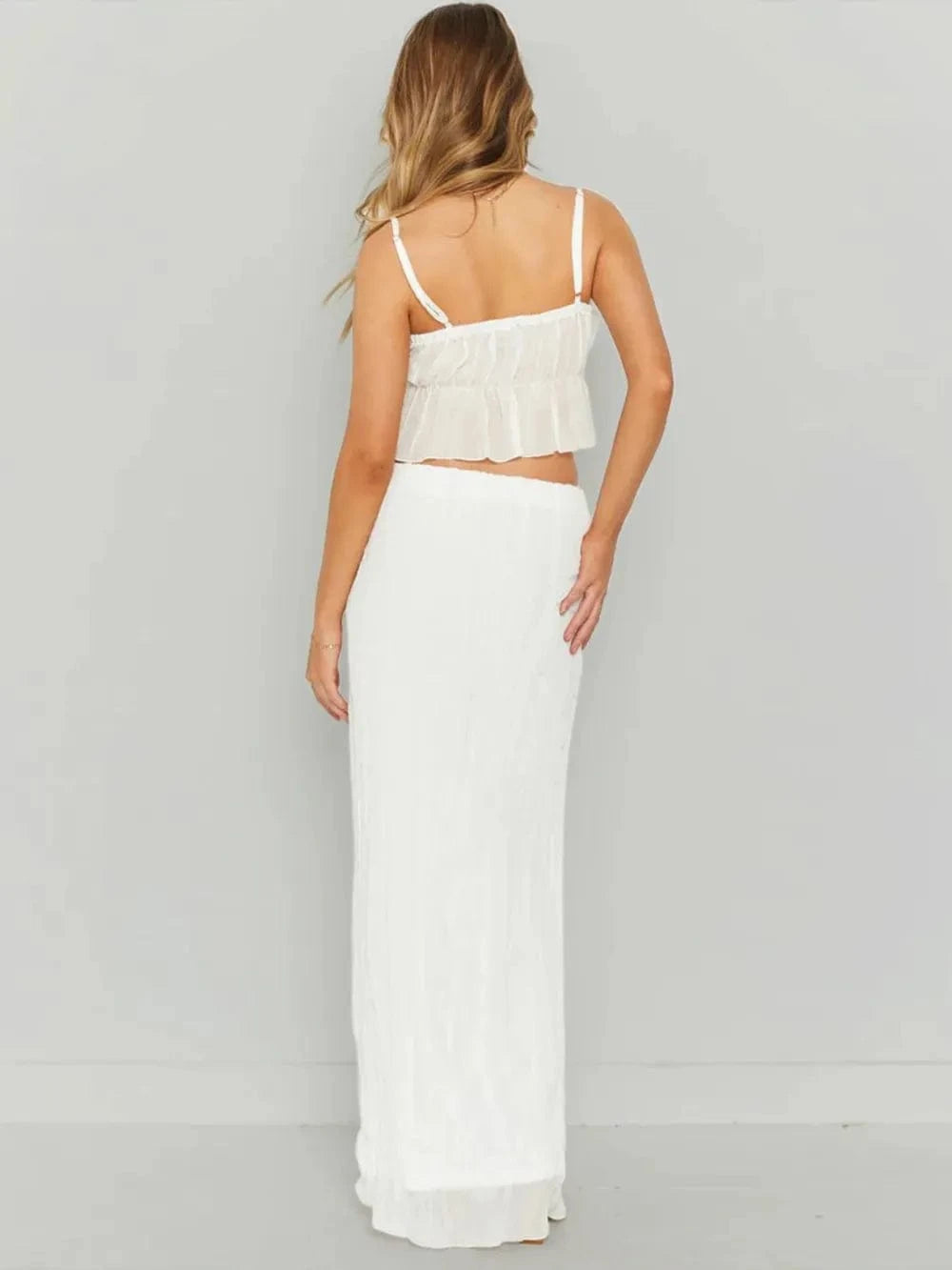 Square Neck Sleeveless Top and Ruched Skirt Set - ShalayeFashion