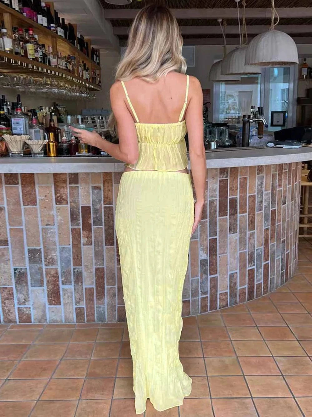 Square Neck Sleeveless Top and Ruched Skirt Set - ShalayeFashion