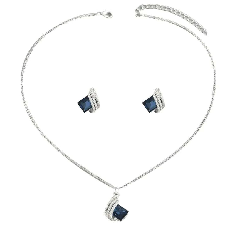 Stainless Steel Crystal Geometric Earrings and Necklace Jewelry Set - ShalayeFashion