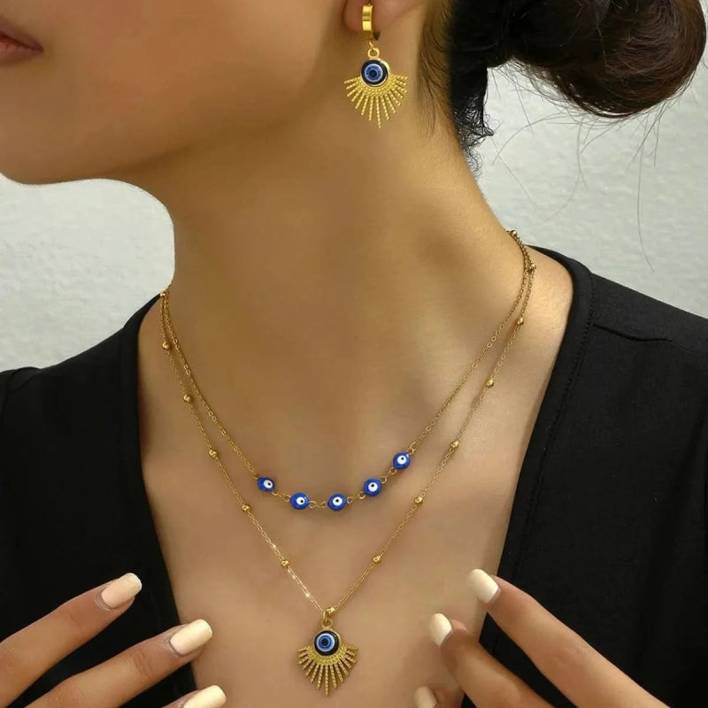 Stainless Steel Resin Necklace and Earrings Jewelry Set - ShalayeFashion