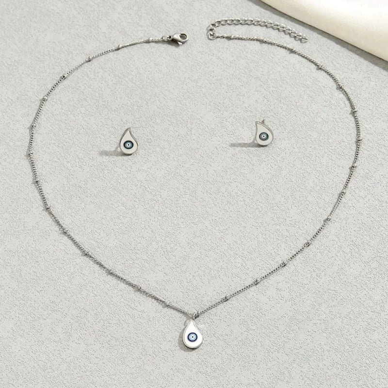 Stainless Steel Resin Necklace and Earrings Jewelry Set - ShalayeFashion