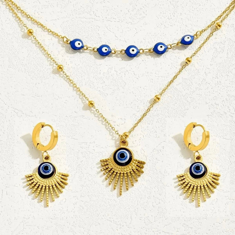 Stainless Steel Resin Necklace and Earrings Jewelry Set - ShalayeFashion