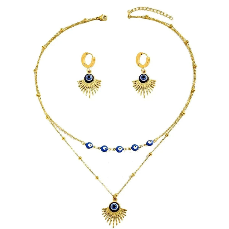 Stainless Steel Resin Necklace and Earrings Jewelry Set - ShalayeFashion