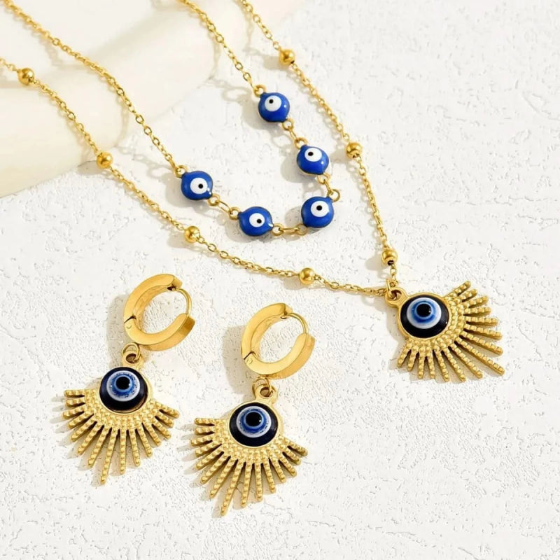 Stainless Steel Resin Necklace and Earrings Jewelry Set - ShalayeFashion