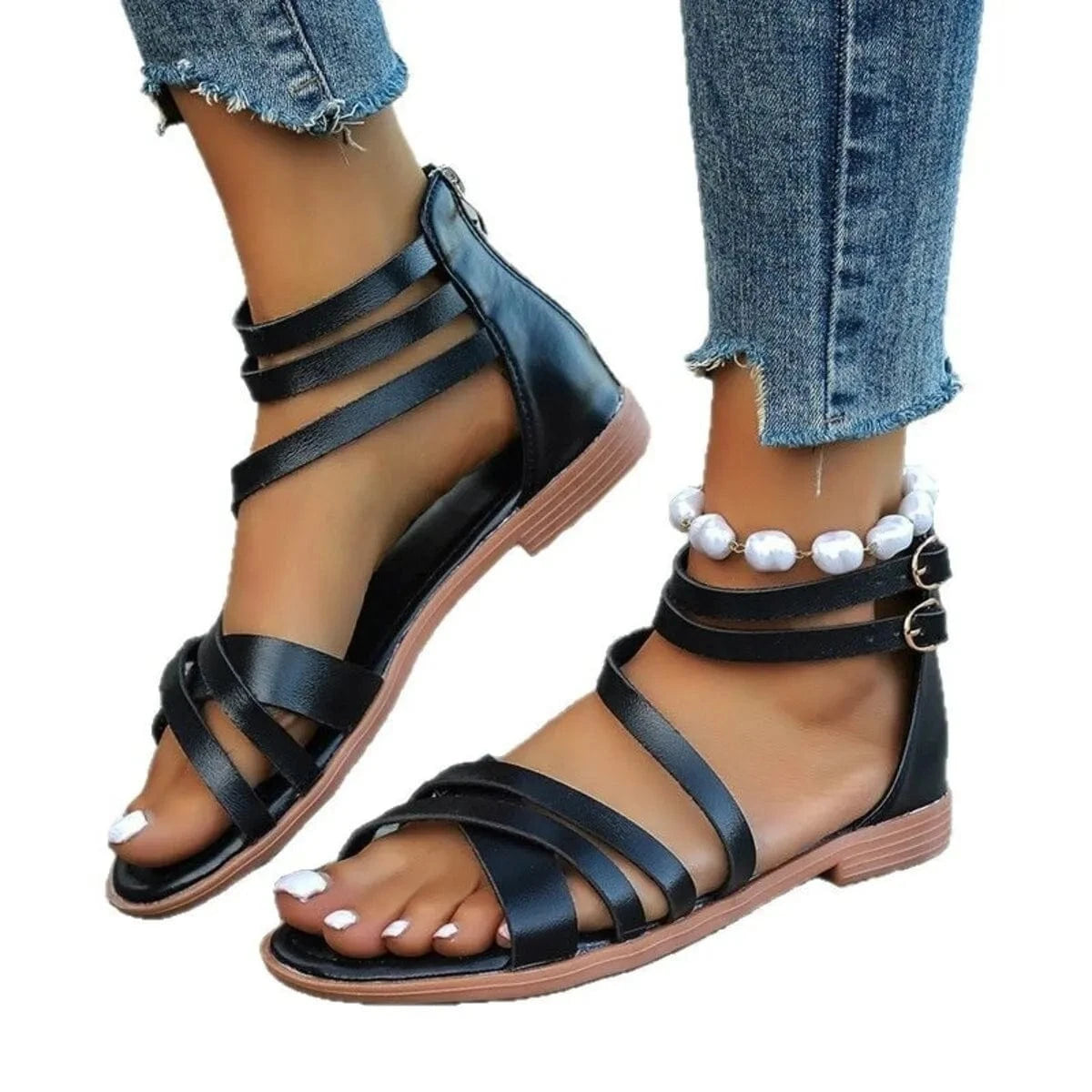 Strappy Flat Sandals - ShalayeFashion