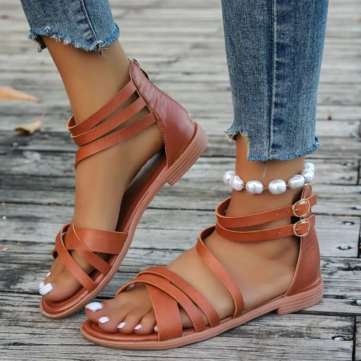 Strappy Flat Sandals - ShalayeFashion