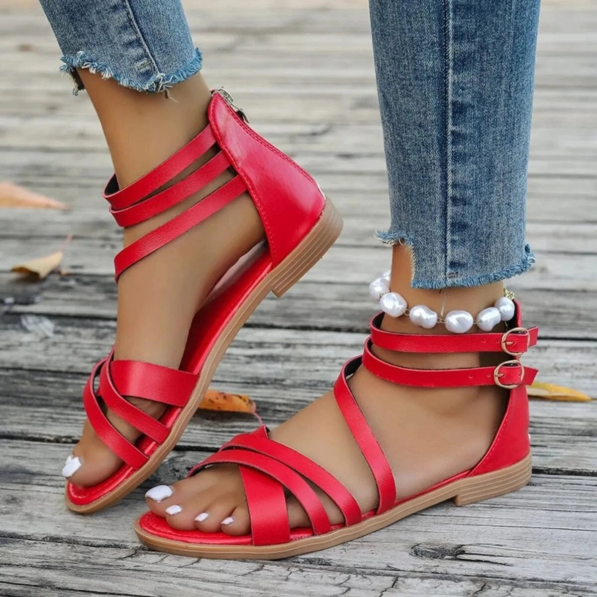 Strappy Flat Sandals - ShalayeFashion