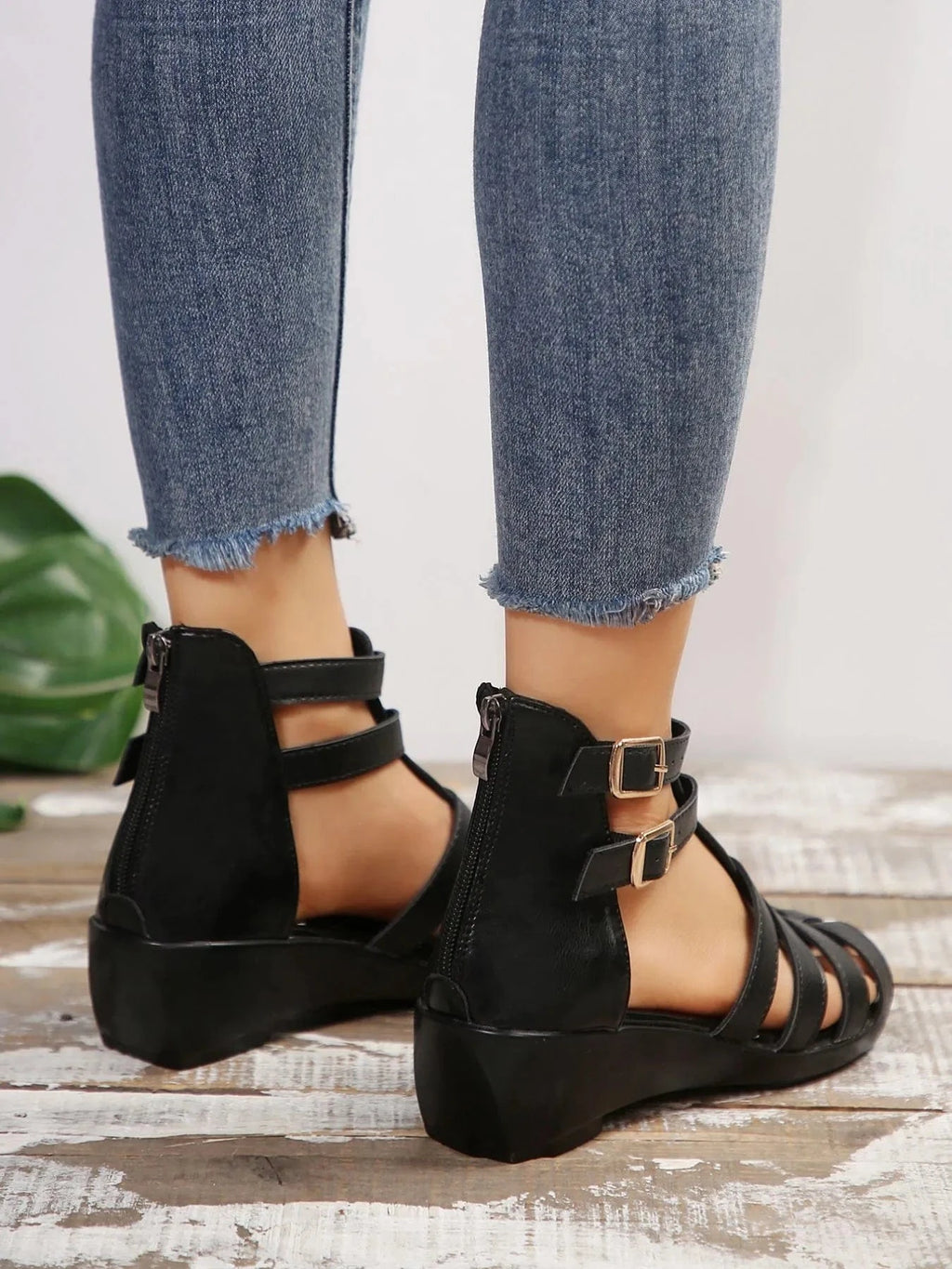 Strappy Wedge Buckle Sandals - ShalayeFashion
