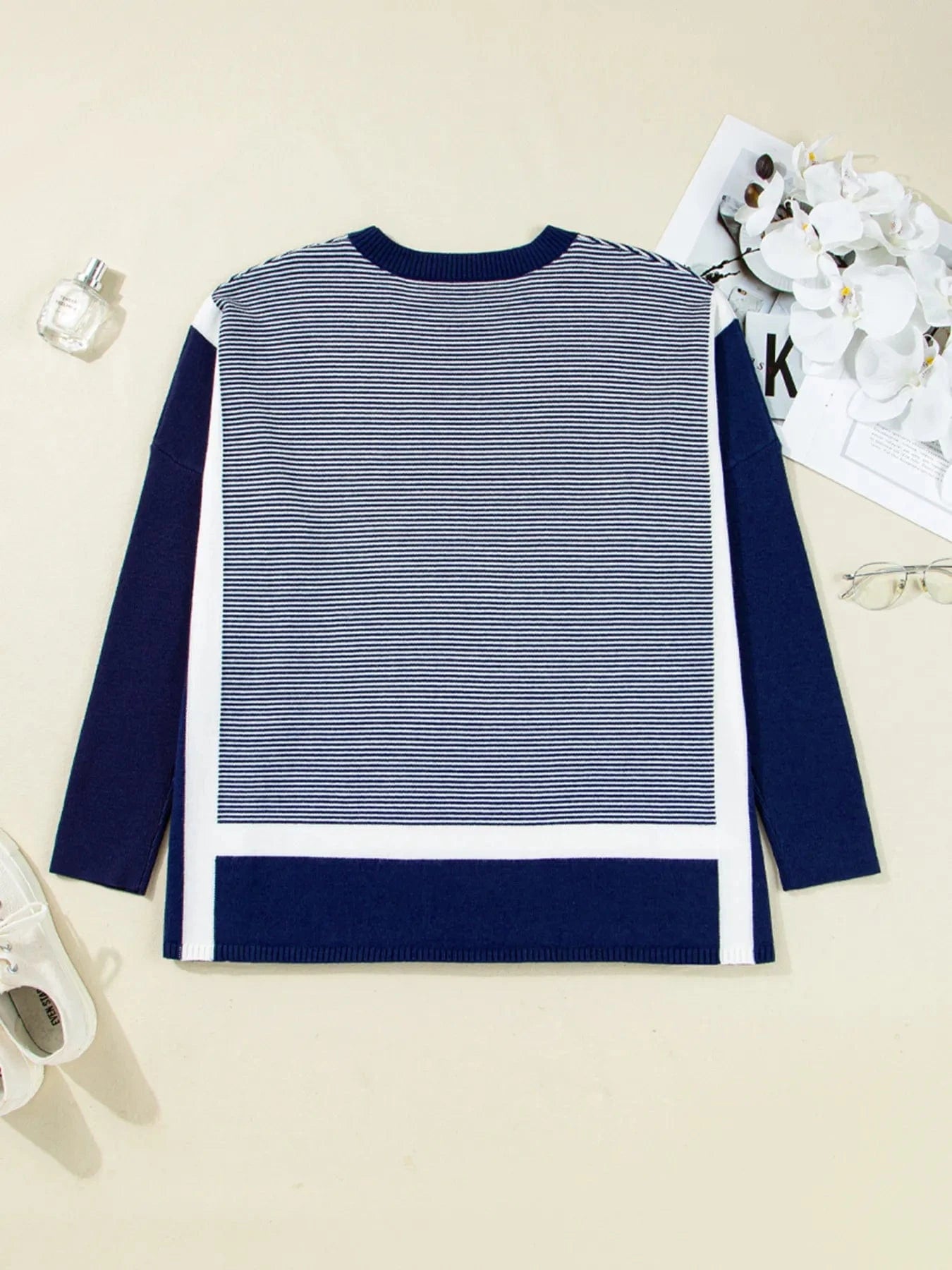 Stripe Dolman Oversize Tunic Sweater - ShalayeFashion