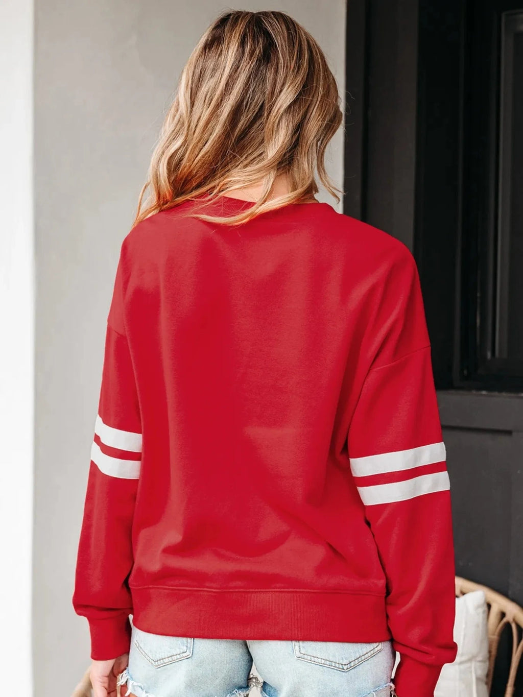 Stripe Round Neck Long Sleeve Sweatshirt - ShalayeFashion